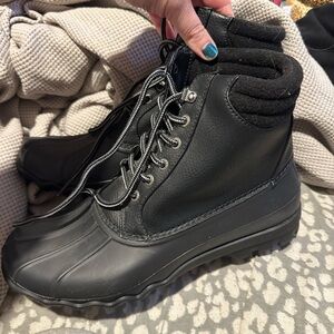 Sperry Black Waterproof Lace-Up Duck Boots
